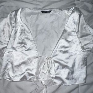 Shein Cropped White Silk Blouse (SIZE MEDIUM)